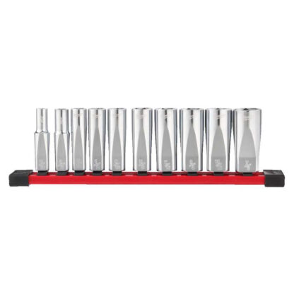 Nástrčné hlavice 3/8" šestihran 5/16 ÷ 7/8" Milwaukee 4932492510 - chromované, prodloužené, palcové (Sada 10 dílů) 4932492510
