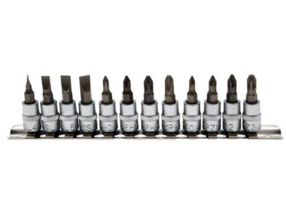 BGS technic Zástrčné hlavice 1/4" ploché a křížové, sada 12 ks na liště - BGS 2163