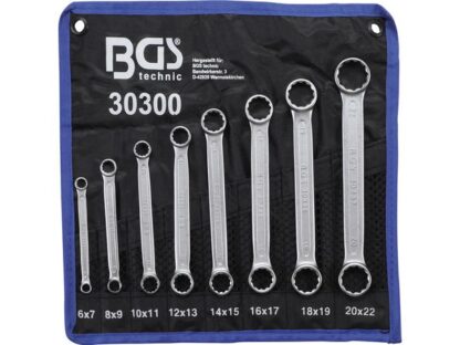 BGS Technic BGS 30300 Oboustranné očkové klíče 8 ÷ 22 mm, extra ploché. Sada 8 dílů v tašc