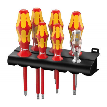 Wera 006147 Elektrikářské šroubováky Kraftform Plus VDE řada 100 typ 160 i/7 + zkoušečka napětí (Sada 7 dílů + stojánek) 05006147001