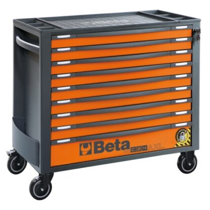 Dílenský vozík, dlouhý, 9 zásuvek, systém proti převrácení, oranžový - Beta Tools