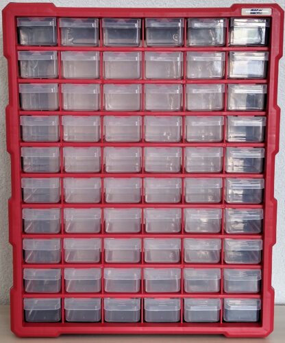 Organizér - skříňka plastová, 60 šuplíků, červená - MAGG 120298