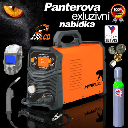 PANTERMAX MIG230LCD invertorová svářečka MIG/TIG/MMA + Kukla + Red. Ventil + Co2 Láhev plná + Hořák + Kabely + Kartáč PMMIG230LCD_S08