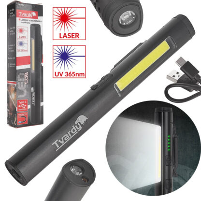 GEKO Inspekční dílenská lampa s magnetem LED COB 5W + 3W UV laser 800mAh 400lm IP44 (100) T00952
