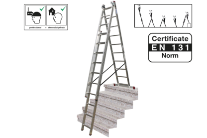 PROTECO 10.66-S-3-10-KR žebřík trojdílný 3x10 s úpravou na schody 285/448/615 cm