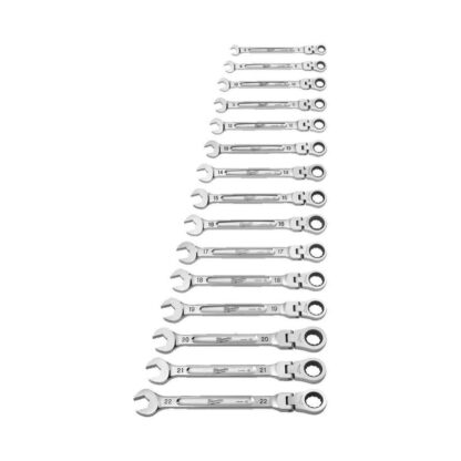 Očkoploché ráčnové klíče 8 ÷ 22 mm MAX BITE™ s kloubem Milwaukee 4493247855. Sada 15 dílů 4932478558